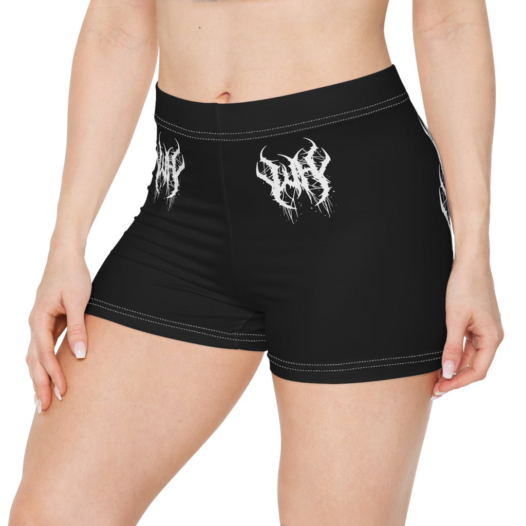 Black Graphic Shorts — White Drip Metal Logo Women's Athletic Shorts
