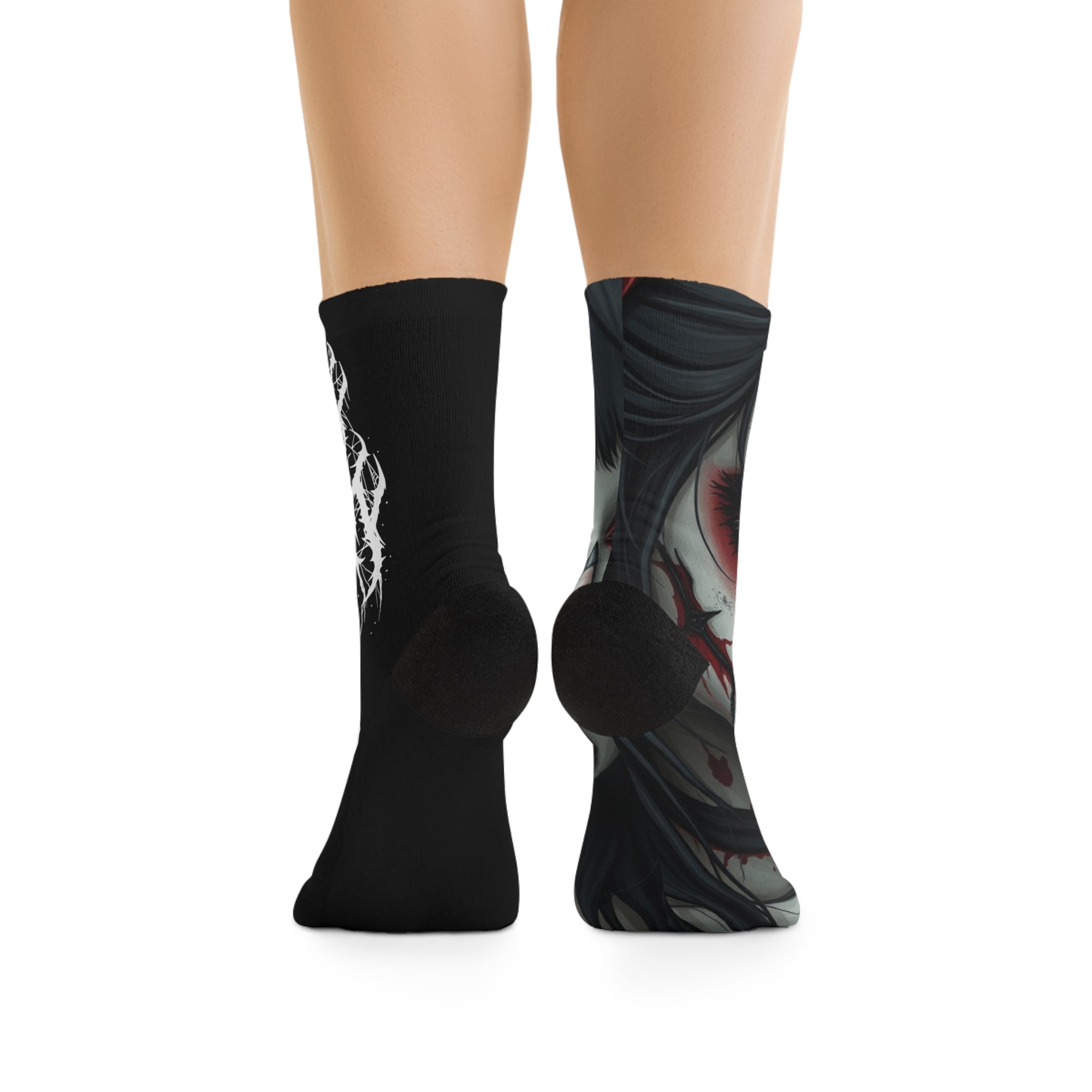 Gothic Red-Eye Skull Crew Socks — 'With Death' Band Logo