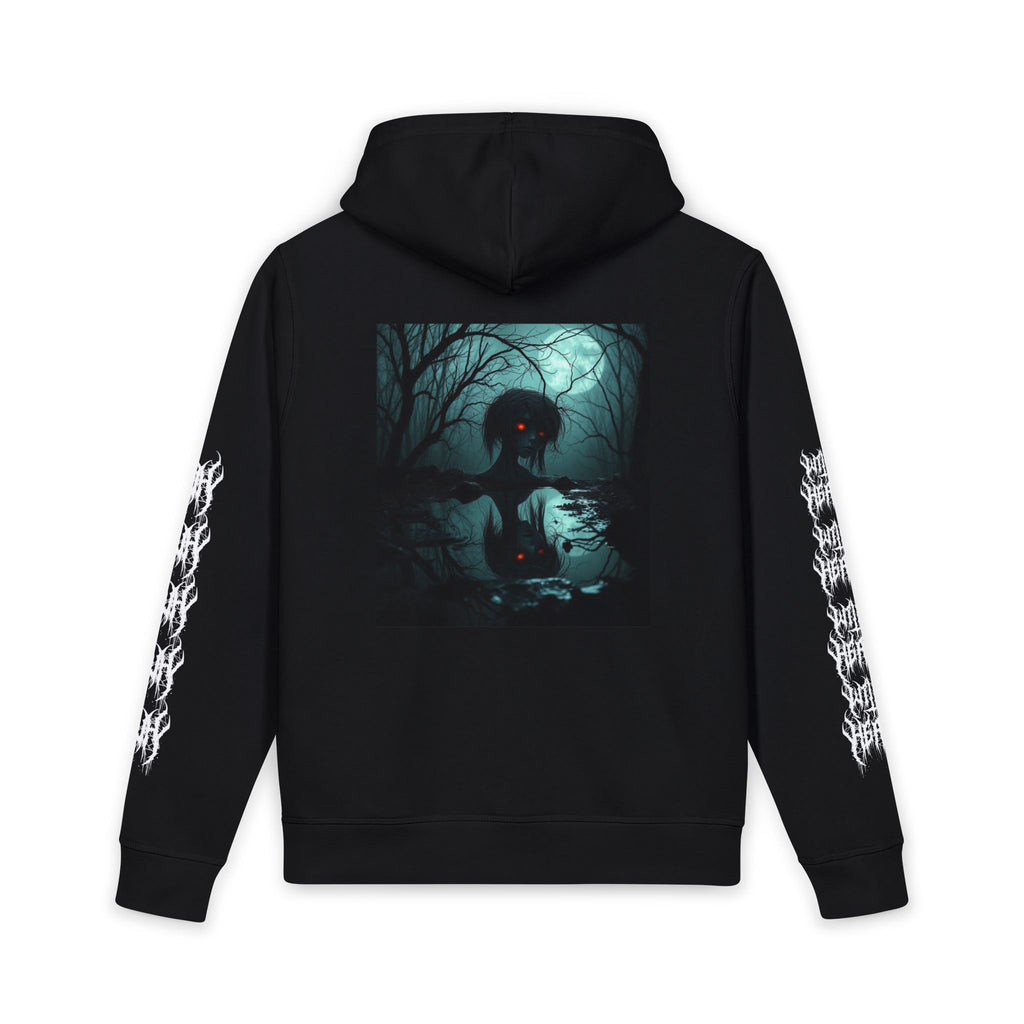 Horror Graphic Hoodie — Demonic Forest Design with Sleeve Sigils