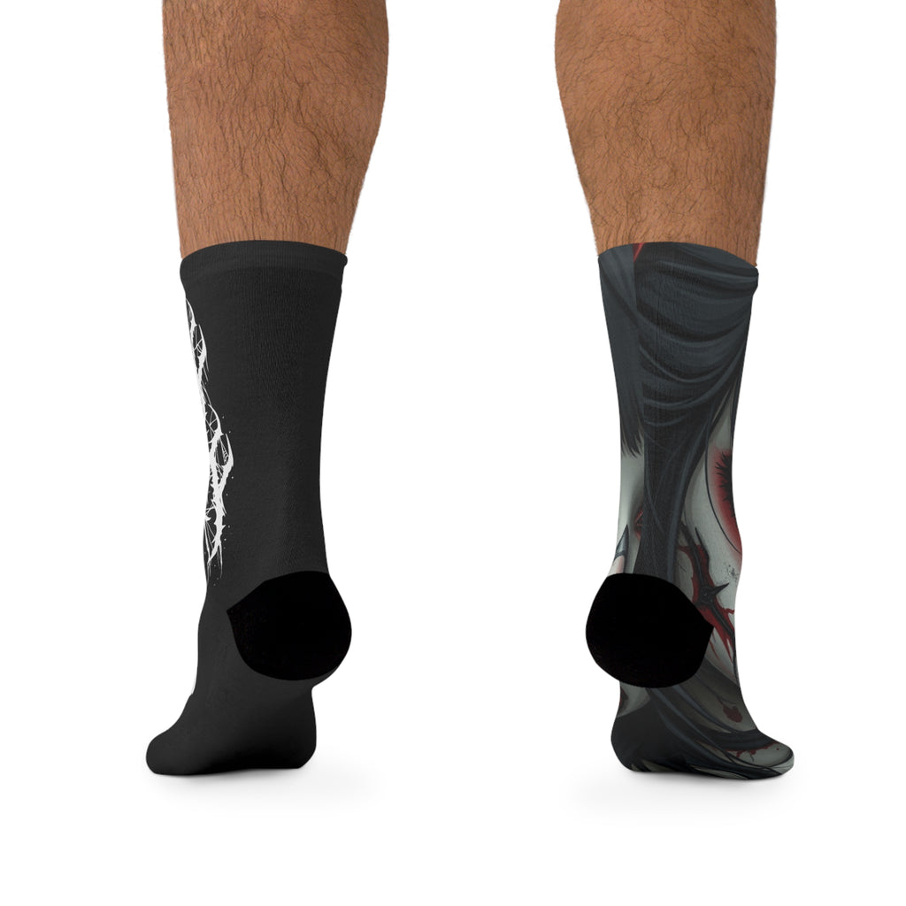 Gothic Red-Eye Skull Crew Socks — 'With Death' Band Logo