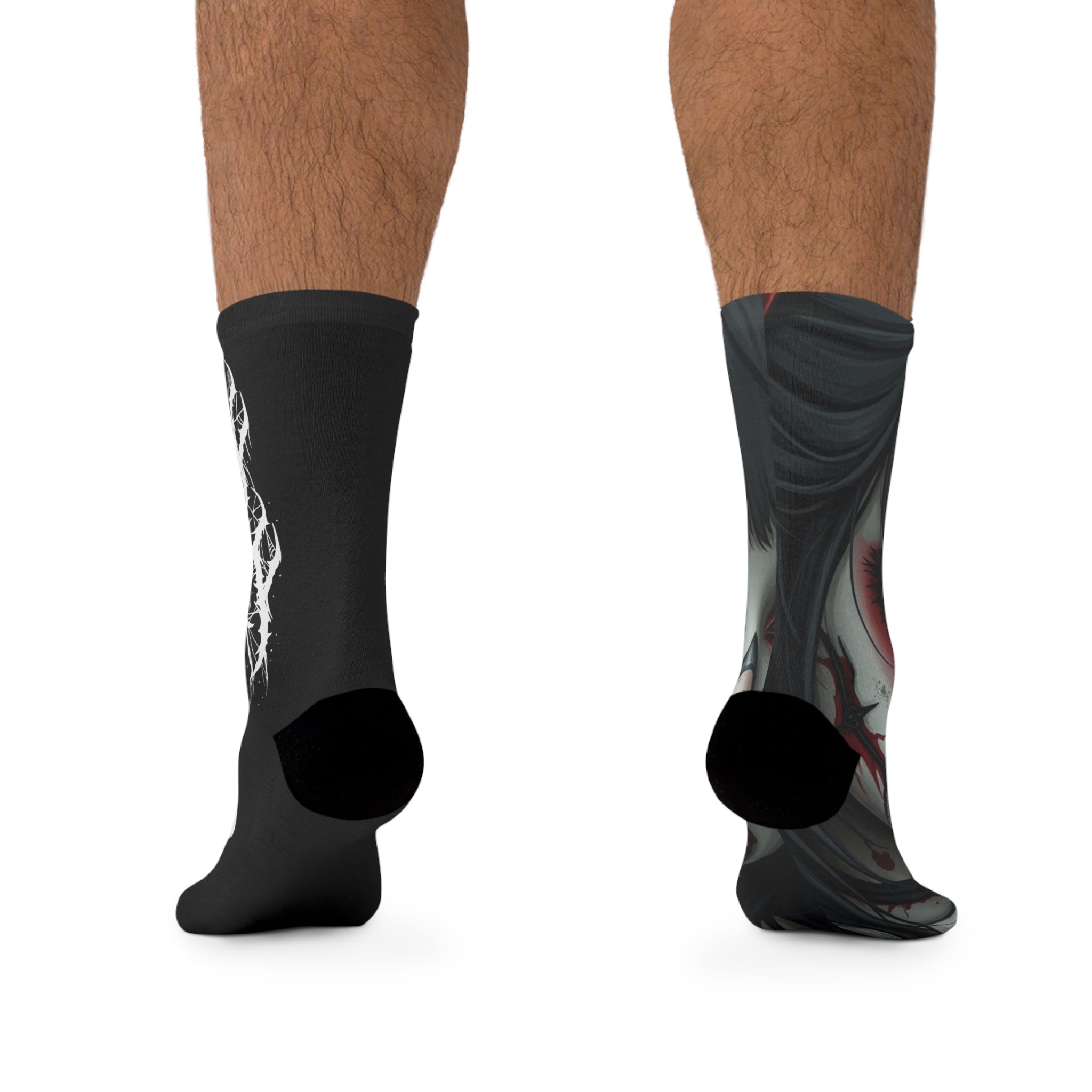 Gothic Red-Eye Skull Crew Socks — 'With Death' Band Logo
