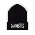 Embroidered Black Cuffed Beanie — Gothic Band Logo Knit Hat