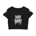 Gothic Moonlight Crop Tee — Haunted Reflection Graphic
