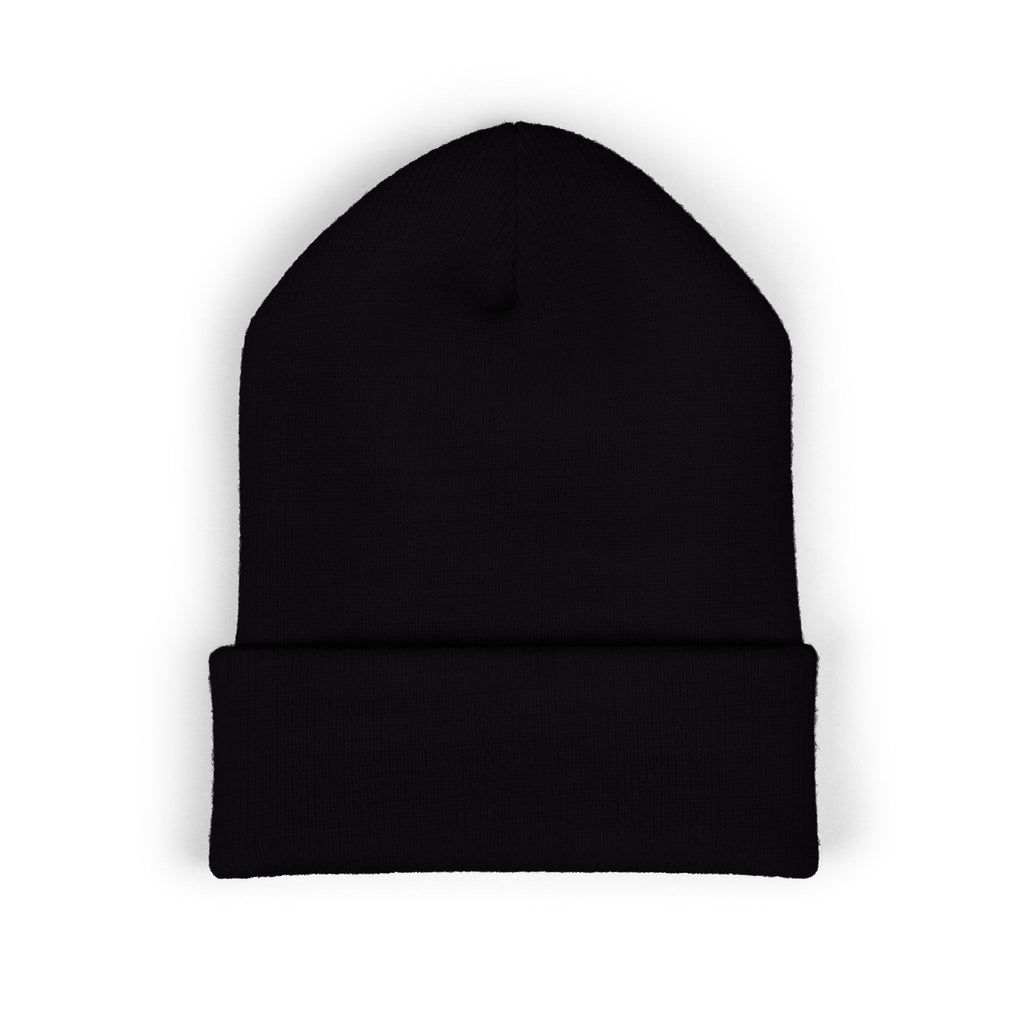 Embroidered Black Cuffed Beanie — Gothic Band Logo Knit Hat
