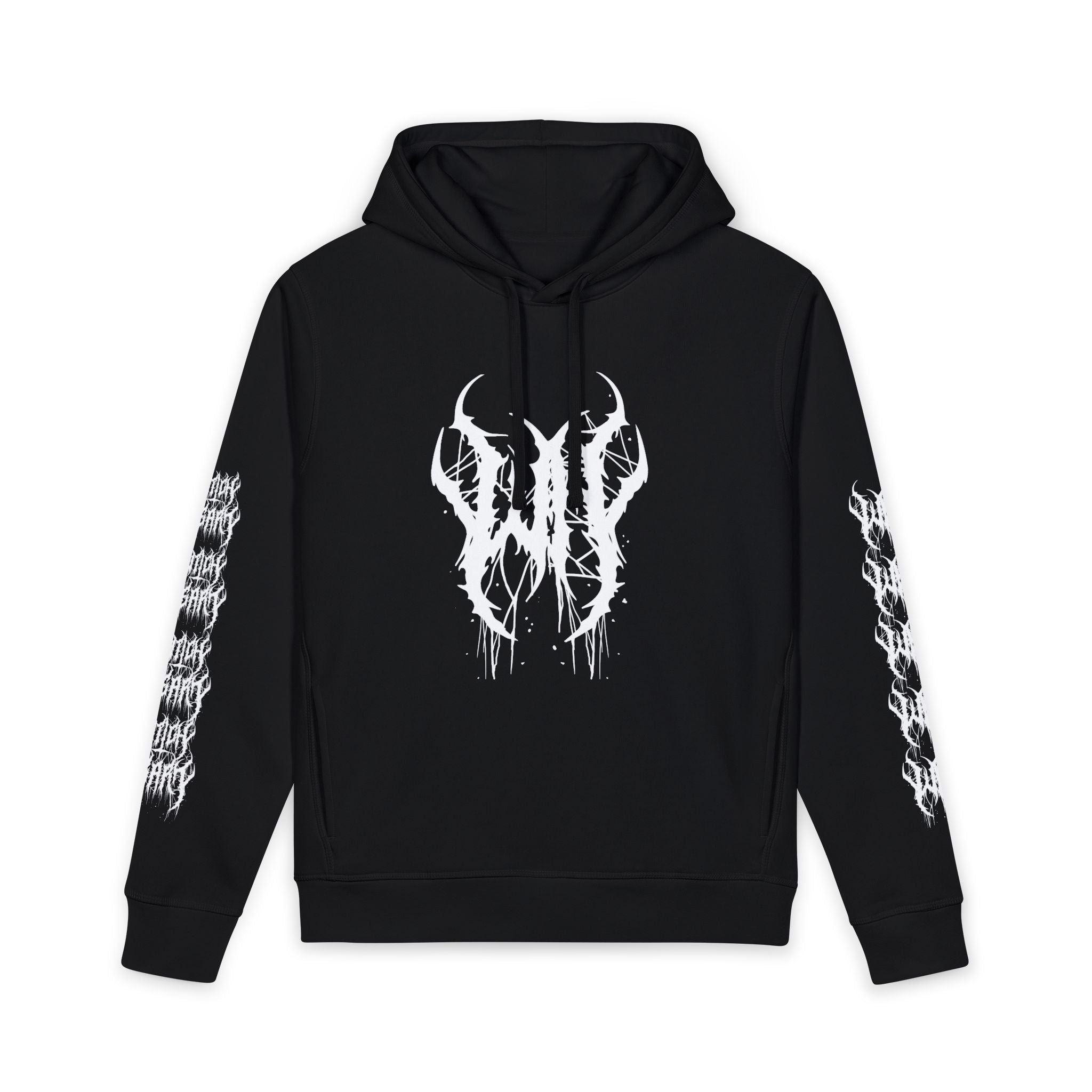 Horror Graphic Hoodie — Demonic Forest Design with Sleeve Sigils